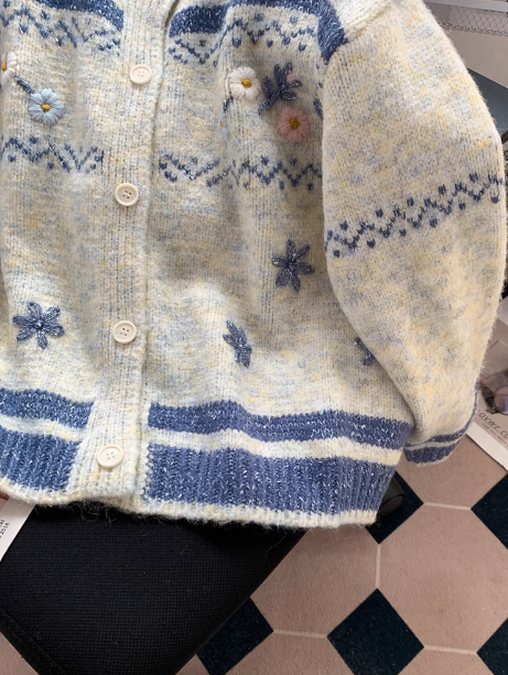 Vintage Jacquard Crew neck Cardigan ED0183