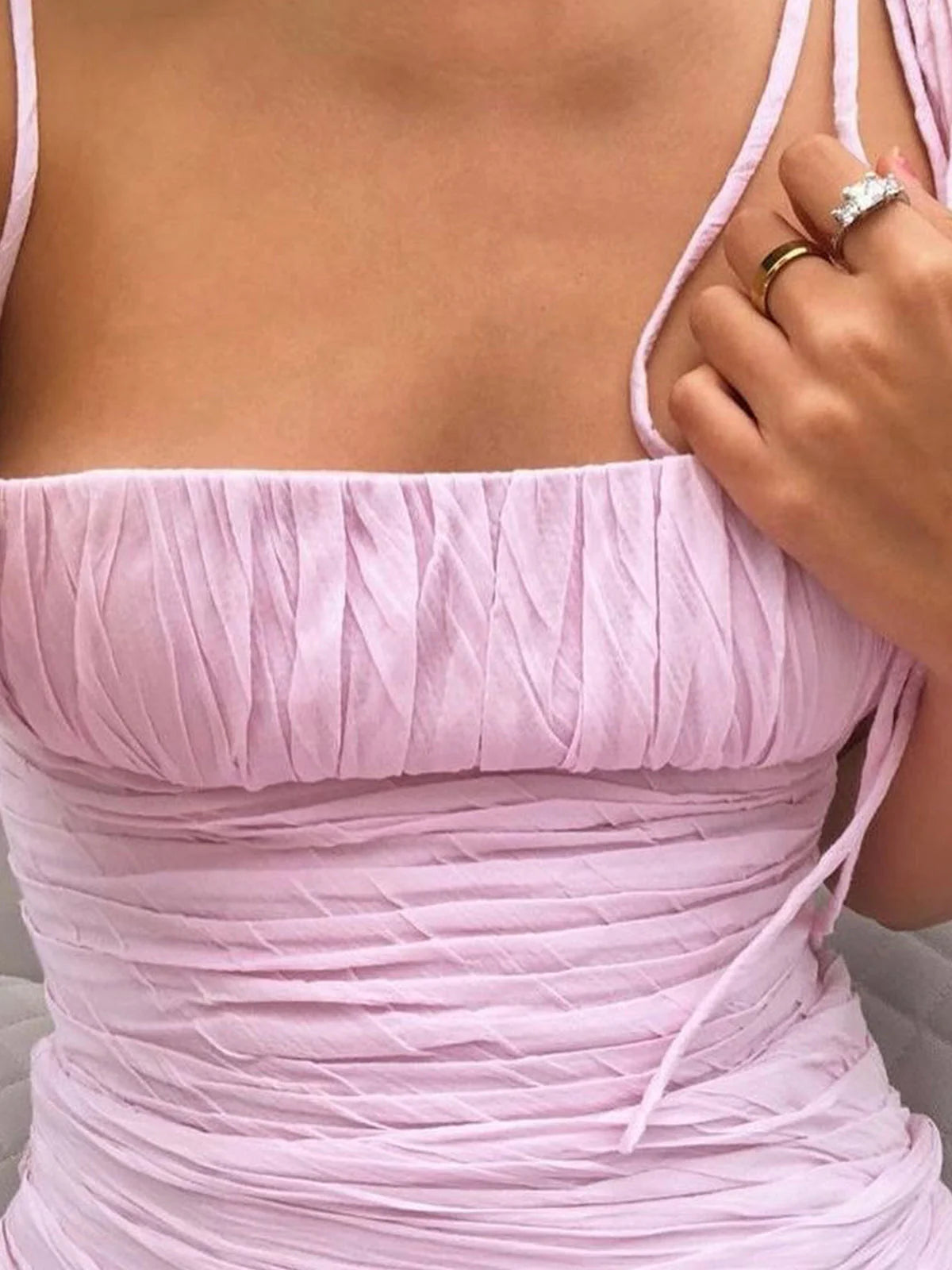 Robe de bal sirène élégante à bretelles spaghetti, longueur au sol, sans manches, rose, ED01845
