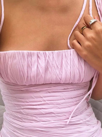Robe de bal sirène élégante à bretelles spaghetti, longueur au sol, sans manches, rose, ED01845