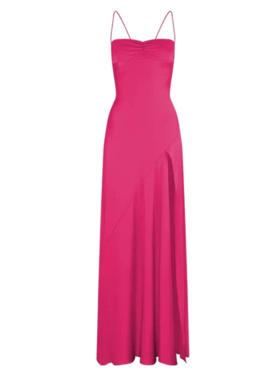 Robe de soirée élégante lilas, robe de bal longue à bretelles spaghetti, robe de soirée formelle en satin ED01849