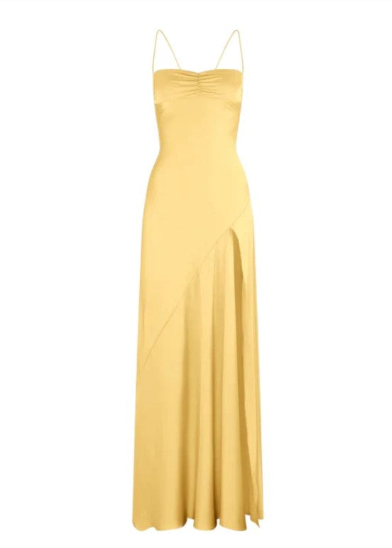 Robe de soirée élégante lilas, robe de bal longue à bretelles spaghetti, robe de soirée formelle en satin ED01849