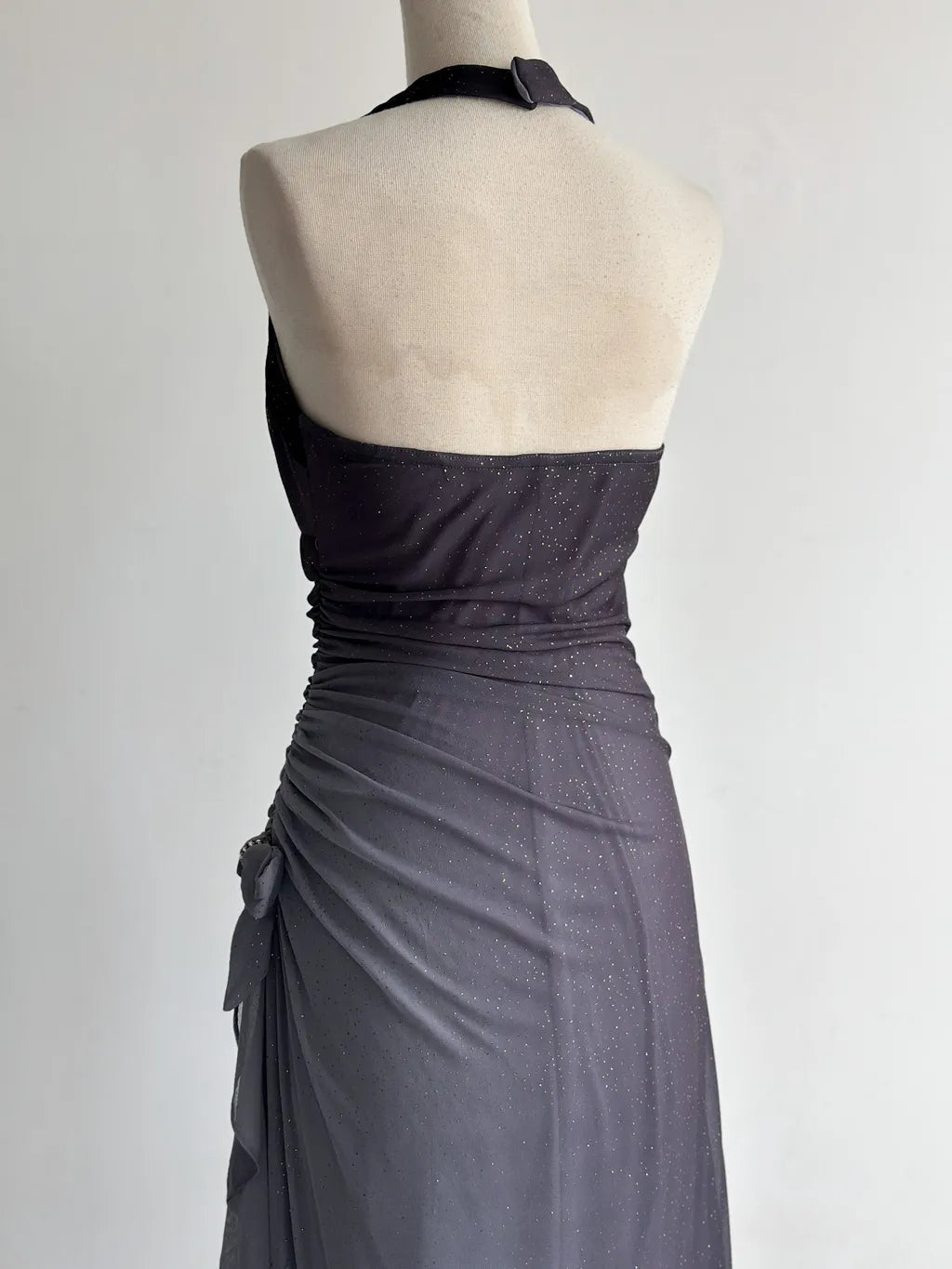 Sparkling Gradient Dark Gray Halter Neck Ruffle Sheath Prom Dress Birthday Dress ED01851