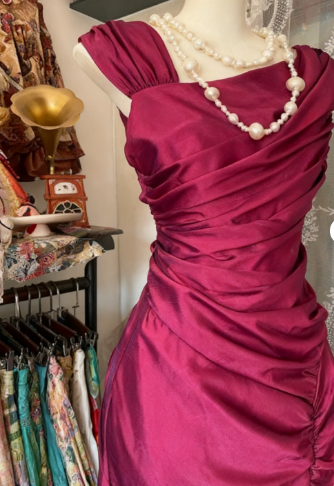Gorgeous Dark Pink Mermaid Pleated Satin Irregular Neckline Ball Dress Birthday Dress ED01862