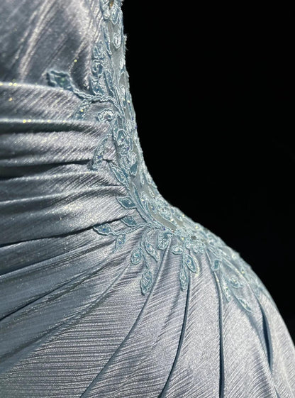 Wunderschönes Spaghettiträger-Meerjungfrauen-Glitzer-Satin-Langball-Abendkleid mit rückenfreiem Applique-Abendkleid Einfaches Hochzeitskleid ED01863