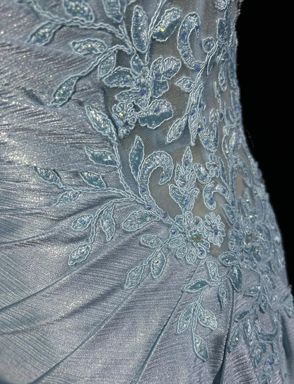 Wunderschönes Spaghettiträger-Meerjungfrauen-Glitzer-Satin-Langball-Abendkleid mit rückenfreiem Applique-Abendkleid Einfaches Hochzeitskleid ED01863