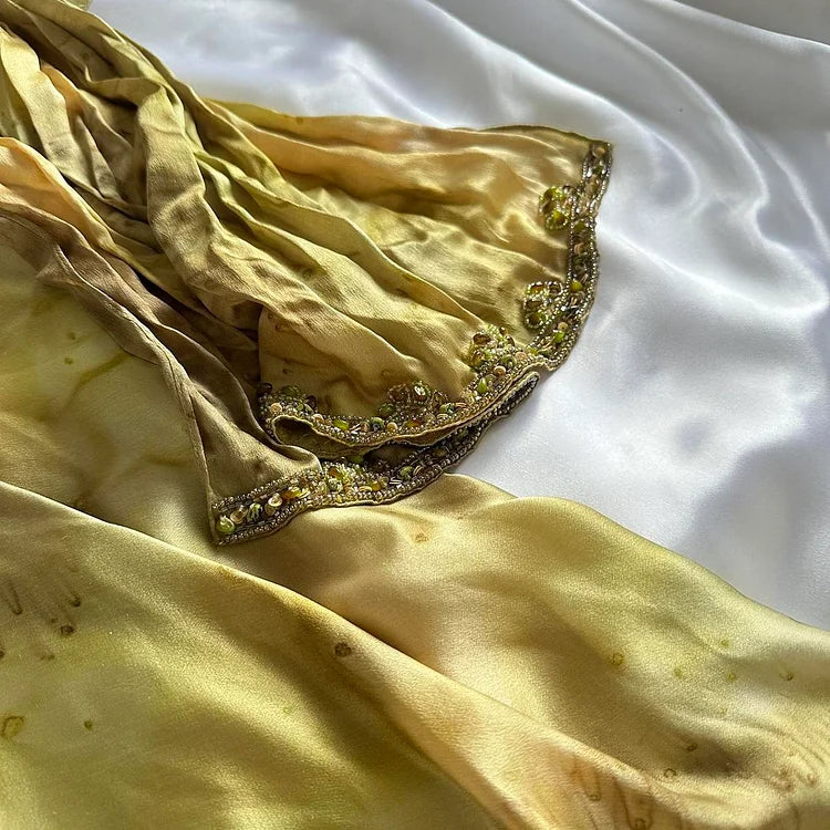 Vintage Gold Spaghetti Strap Chiffon Bodycon Dress Beaded Ball Dress with Scarf 