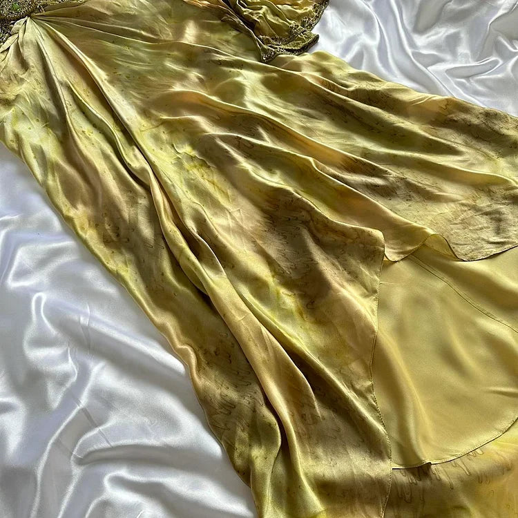 Vintage Gold Spaghetti Strap Chiffon Bodycon Dress Beaded Ball Dress with Scarf 