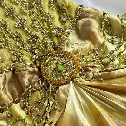 Vintage Gold Spaghetti Strap Chiffon Bodycon Dress Beaded Ball Dress with Scarf 