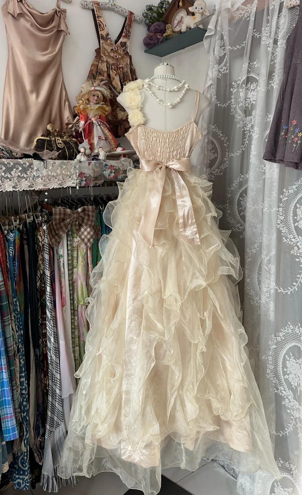 Sweet Light Yellow A-Line Spaghetti Straps Tulle Layered Prom Dress Beaded Sequin Birthday Dress ED01869
