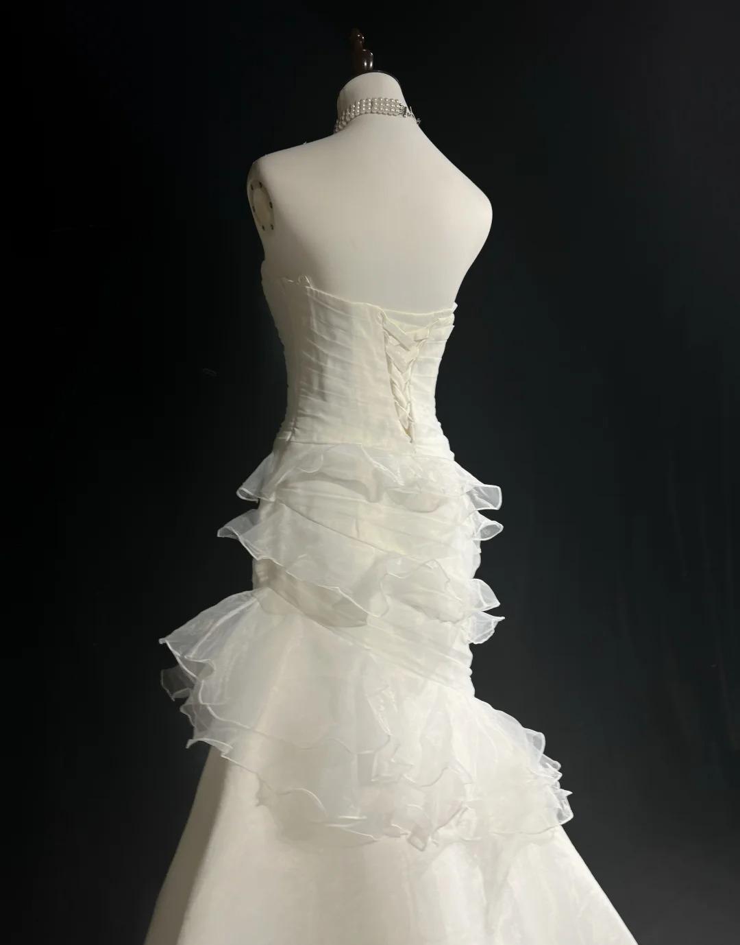 Stunning White Strapless Mermaid Organza Long Prom Dress Simple Wedding Dress ED01872