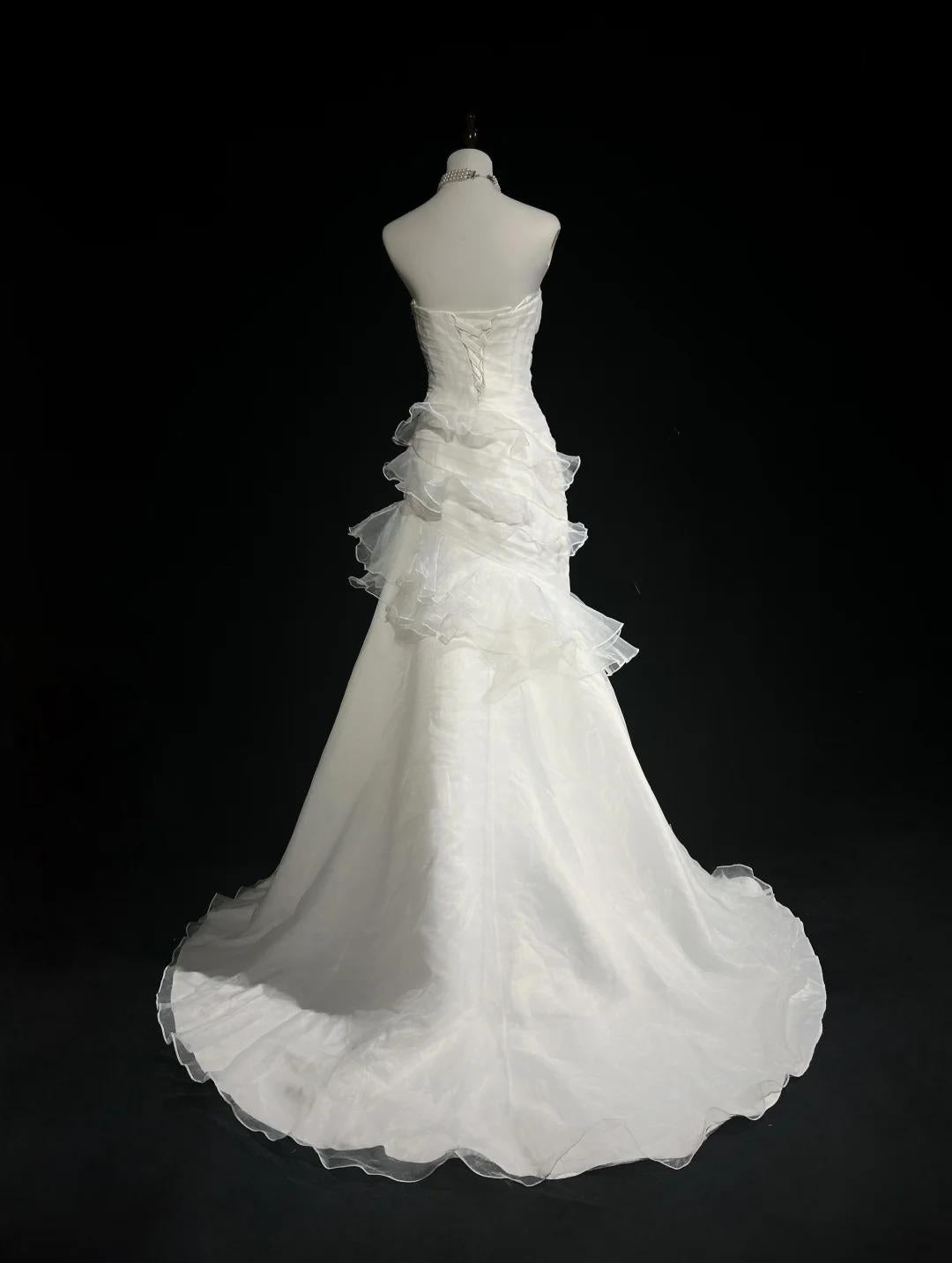 Stunning White Strapless Mermaid Organza Long Prom Dress Simple Wedding Dress ED01872