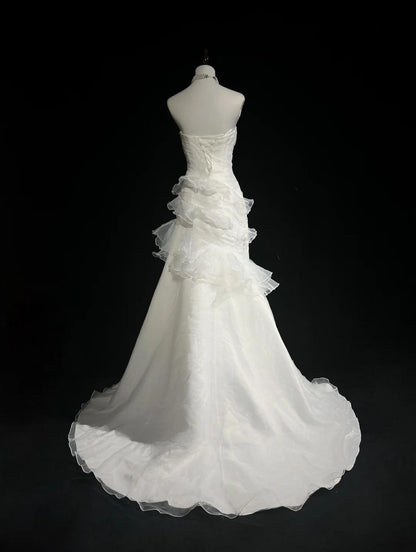 Stunning White Strapless Mermaid Organza Long Prom Dress Simple Wedding Dress ED01872