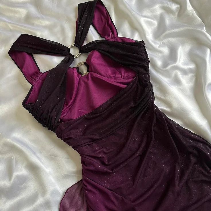 Gradient Grape  Spaghetti Straps Sweetheart Neck Glitter Chiffon Ruffled Ball Dress Backless Party Dress