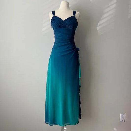 Magnifique robe de bal en mousseline de soie bleu dégradé à paillettes et col en cœur, robe d'anniversaire ED01885