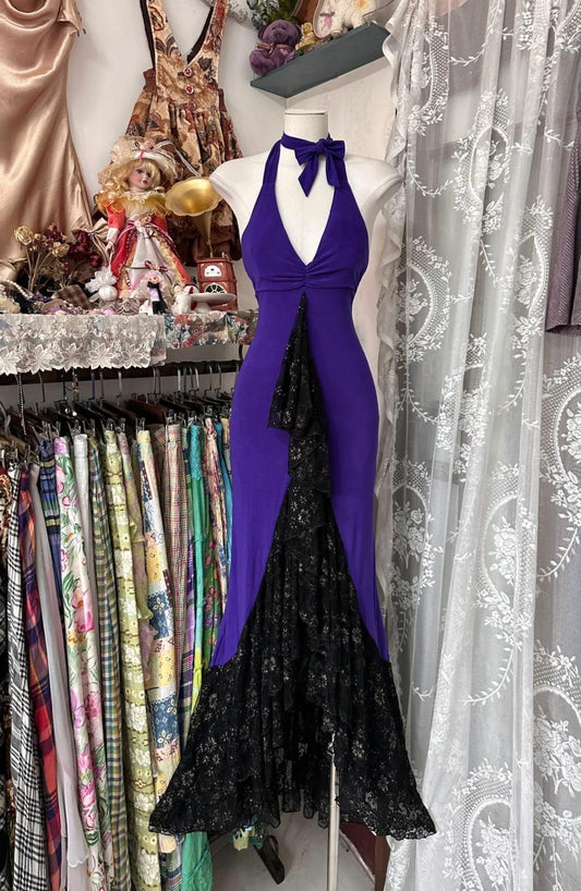 Magnifique robe de bal sirène violette à col en V et dos nu en dentelle, tenue de fête d'anniversaire ED01889