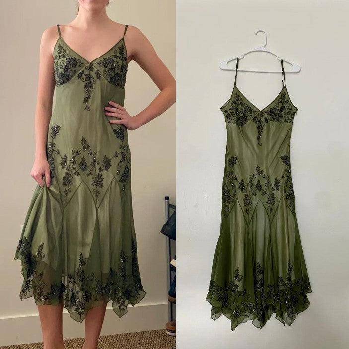 Modest vintage Prom Dress Spaghetti Straps &nbsp;Blue 🩵Chiffon Sheath Evening Dress with Beading&nbsp;