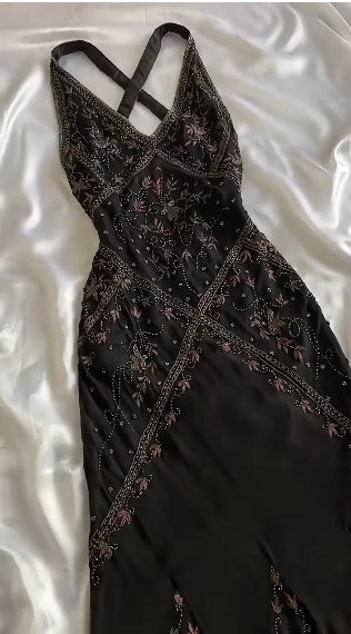 Vintage Black Beaded Halter Neck Mermaid Chiffon Prom Dress for Party Enchanted Backless Sleeveless Evening Gown