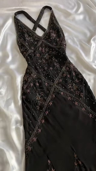 Vintage Black Beaded Halter Neck Mermaid Chiffon Prom Dress for Party Enchanted Backless Sleeveless Evening Gown