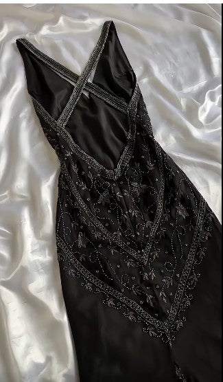 Vintage Black Beaded Halter Neck Mermaid Chiffon Prom Dress for Party Enchanted Backless Sleeveless Evening Gown
