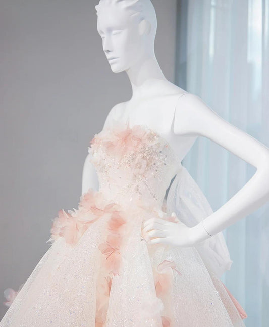 Gentle Pastel Layered A-Line Strapless Tulle Long Prom Dress Cute Applique Birthday Evening Dress ED01907