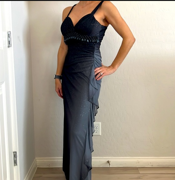 Vintage Gradient Navy Blue👗 Sweetheart Prom Dress - Romantic Glitter✨Chiffon Ruffled Party Dress for Birthday&Graduation&Quinceanera ED01911