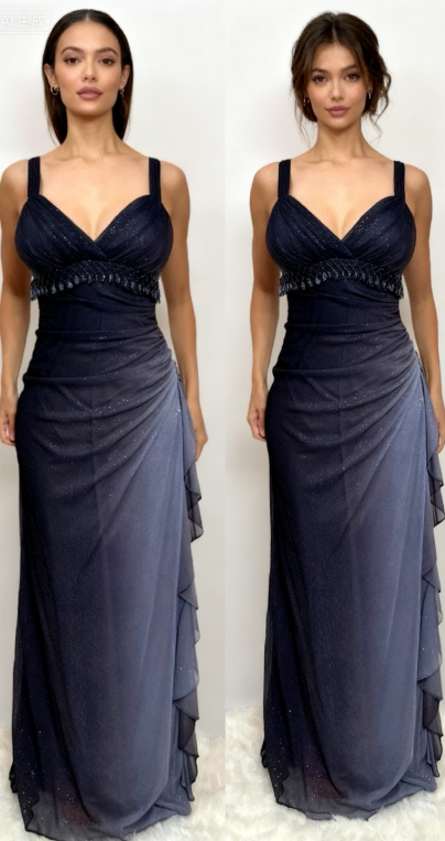 Vintage Gradient Navy Blue👗 Sweetheart Prom Dress - Romantic Glitter✨Chiffon Ruffled Party Dress for Birthday&Graduation&Quinceanera ED01911