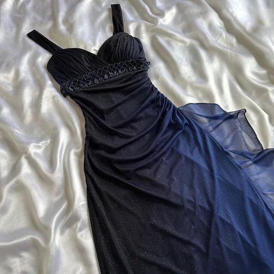 Vintage Gradient Navy Blue👗 Sweetheart Prom Dress - Romantic Glitter✨Chiffon Party Dress for Birthday&Graduation&Quinceanera
