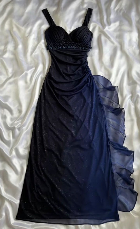 Vintage Gradient Navy Blue👗 Sweetheart Prom Dress - Romantic Glitter✨Chiffon Party Dress for Birthday&Graduation&Quinceanera
