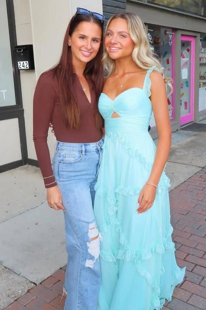🩵Enchanted Blue Sweetheart A-Line Prom Dress & Wedding Dress💍- Elegant Chiffon Ruffled Birthday Party Dress ED01912