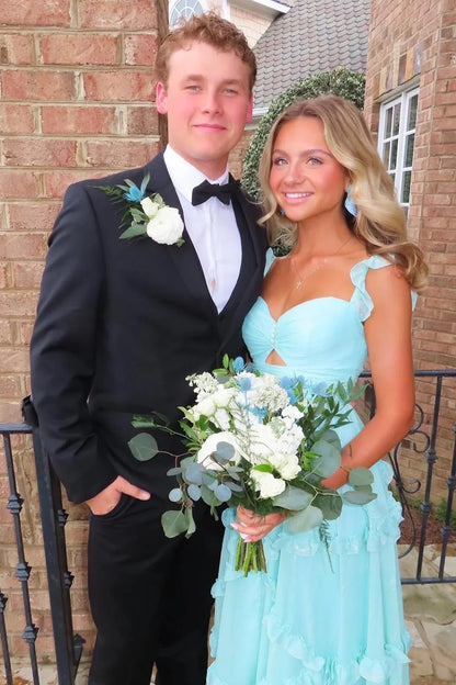 🩵Enchanted Blue Sweetheart A-Line Prom Dress & Wedding Dress💍- Elegant Chiffon Ruffled Birthday Party Dress ED01912
