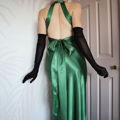 **🍃Vintage Forest Green Backless Ball Gown - Glam Sparkling Beads & Satin for Prom,🍻 Galas& Parties** 