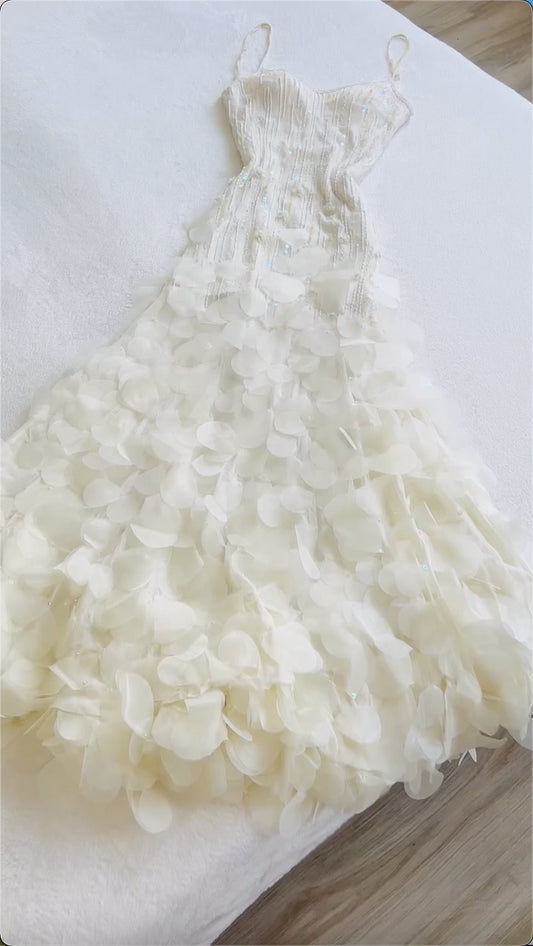 🤍 Retro Glam Mermaid Gown – Sparkling 💍Beaded,Sequins White Chiffon Prom Dress for Formal Events & Weddings**ED01917