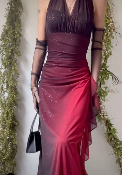 Elegant Green Formal Dresses, V-neck Sheath Glitter Birthday Dresses, Chiffon Retro Backless Party Dresses  ED01921
