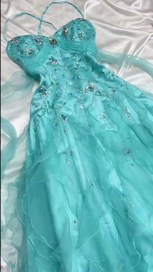 👑 Blaues Ballkleid im 50er-Jahre-Stil für Babyprinzessinnen – schimmernde Pailletten, Tüll und Satin für formelle Anlässe ED01932