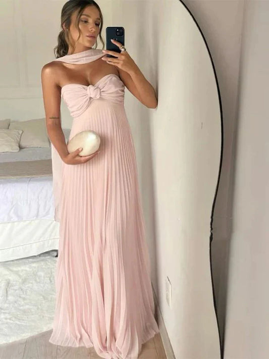Robe de bal longue rose plissée sans bretelles, coupe trapèze, tenue de soirée formelle ED01935