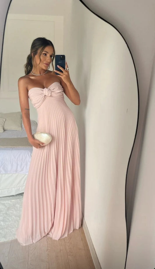 Robe de bal longue rose plissée sans bretelles, coupe trapèze, tenue de soirée formelle ED01935