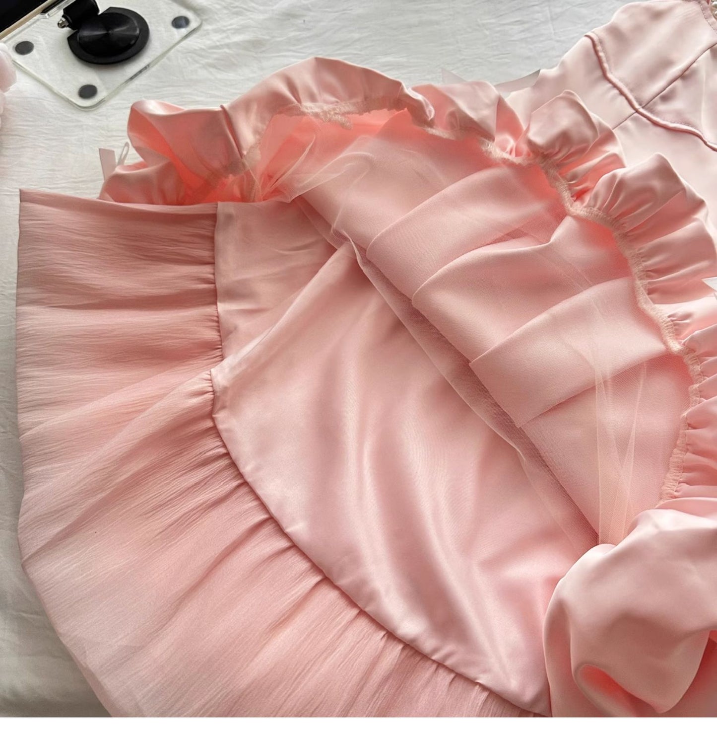 Robe de soirée courte en satin rose style conte de fées, coupe trapèze, idéale pour un anniversaire ou un retour à la maison, ED01937