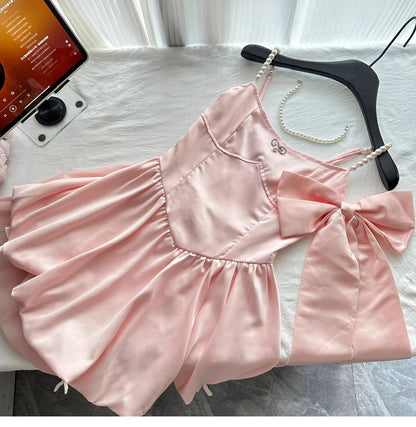 Robe de soirée courte en satin rose style conte de fées, coupe trapèze, idéale pour un anniversaire ou un retour à la maison, ED01937