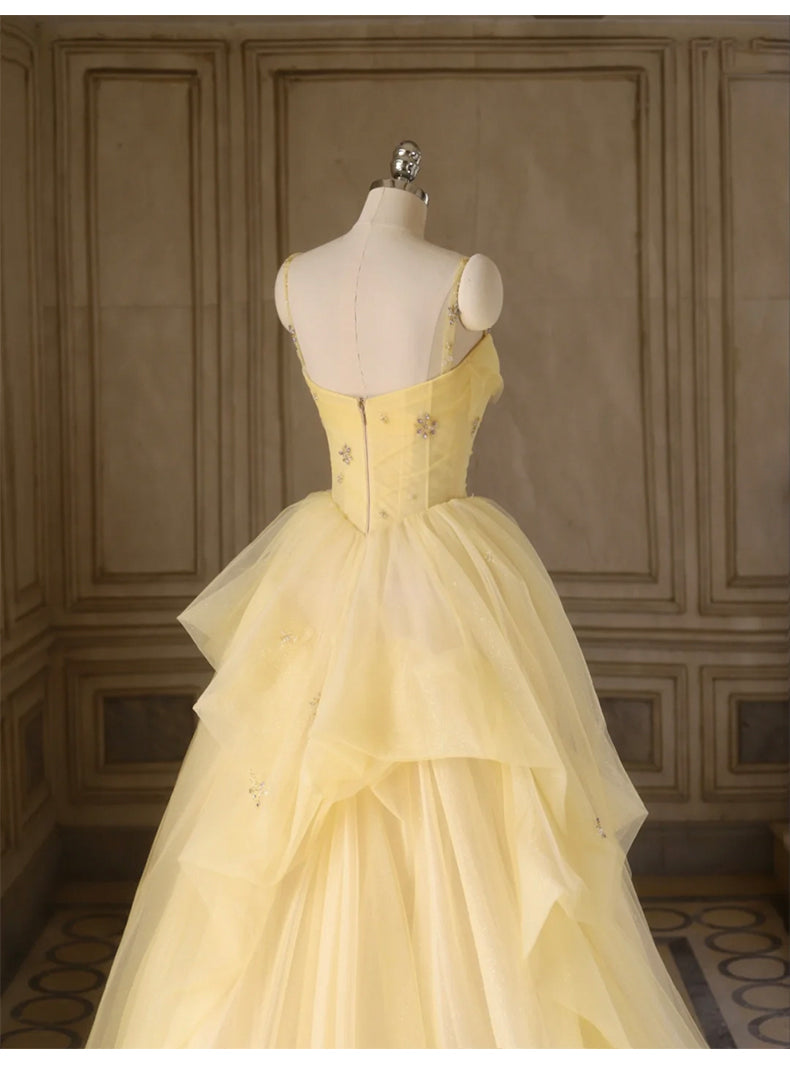Sweet Yellow Princess Tulle Prom Dress 💛A-Line Shinny Beaded Evening Gown for Graduation & Quinceanera & Birthday ED01940