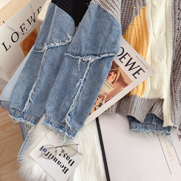 Denim patchwork long-sleeved women's sweater ED0194