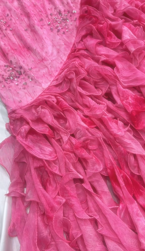 Pink Princess Style Beaded Chiffon Prom Dress for Party Glitter 90s Retro A-Line Evening Gown ED01955