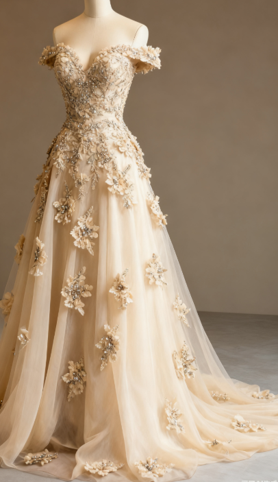 Gorgeous Red A-line Off-the-shoulder Tulle Beaded Long Prom Dress Formal Applique Evening Dress ED01977