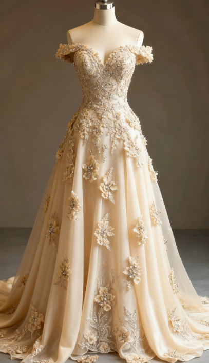 Gorgeous Red A-line Off-the-shoulder Tulle Beaded Long Prom Dress Formal Applique Evening Dress ED01977