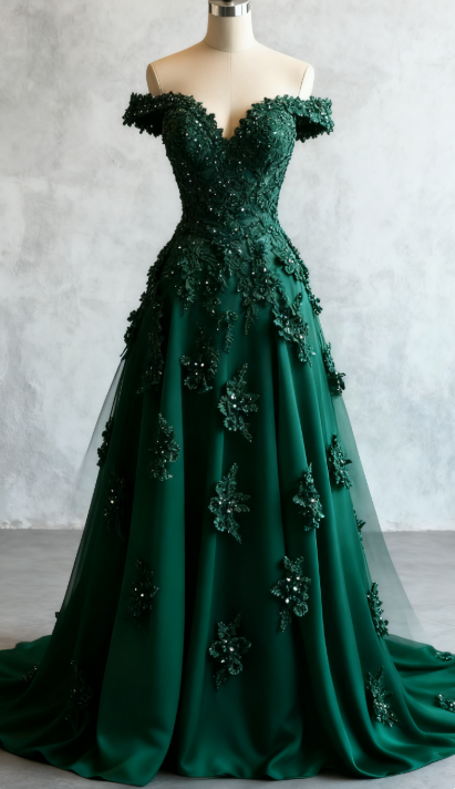 Gorgeous Red A-line Off-the-shoulder Tulle Beaded Long Prom Dress Formal Applique Evening Dress ED01977