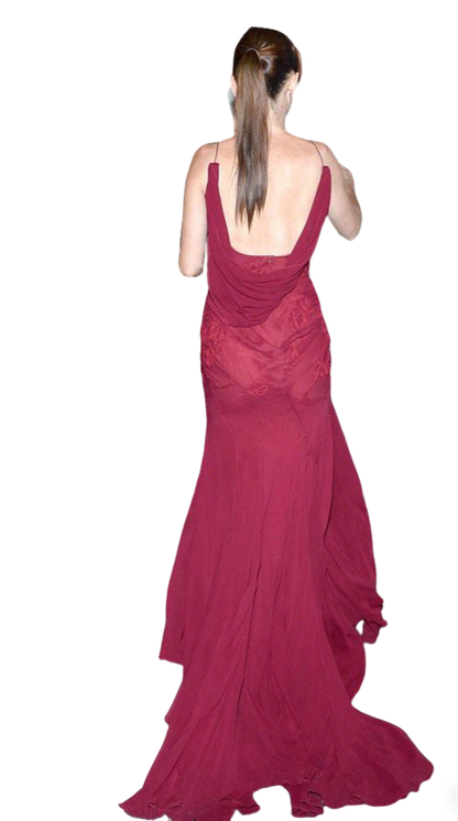 Elegant Burgundy Spaghetti Straps Mermaid Backless Chiffon Long Prom Dress ED01978