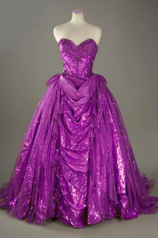 Classic Gold Sweetheart Glitter Beaded Tulle Ball Gowns Formal Evening Gowns ED01982