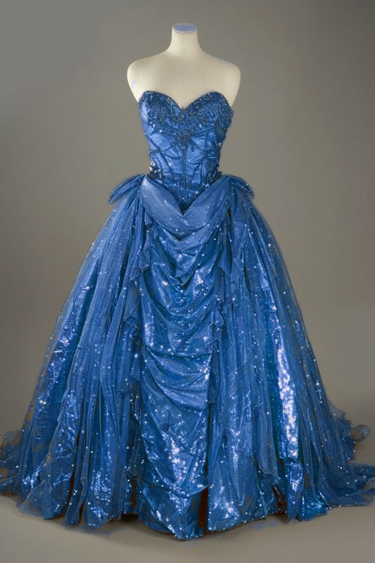 Classic Blue Sweetheart Glitter Beaded Tulle Ball Gowns Formal Evening Gowns EP01983