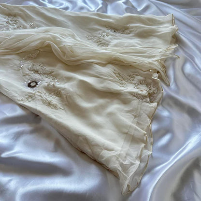 Vintage Weiße Spaghettiträger Chiffon Etuikleid Sanfte Ballkleider mit Perlenbesatz ED01985