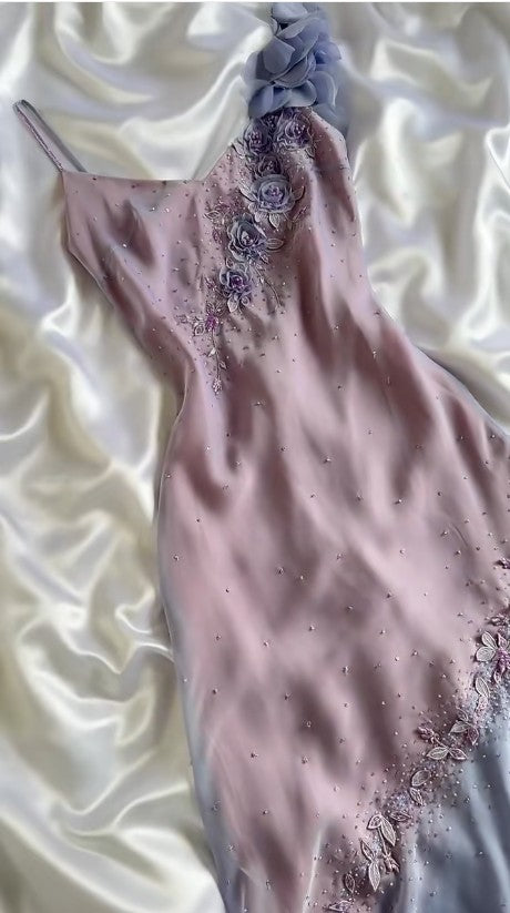 Vintage Lila Spaghettiträger Etuikleid Funkelnde Perlen Chiffon Kurze Ballkleider Applique Partykleider ED01991