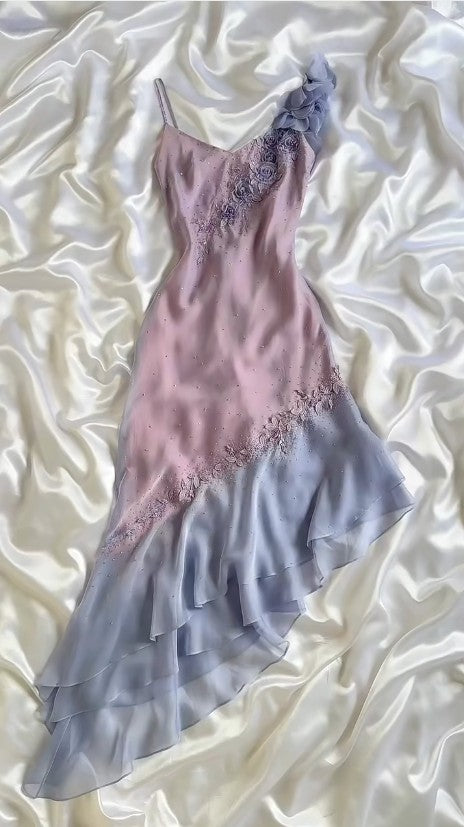 Vintage Lila Spaghettiträger Etuikleid Funkelnde Perlen Chiffon Kurze Ballkleider Applique Partykleider ED01991